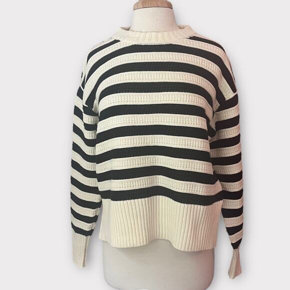 Striped Nautical Sweater Women's Large Chunky Knit Pullover Blue White Coastal - Picture 1 of 11
